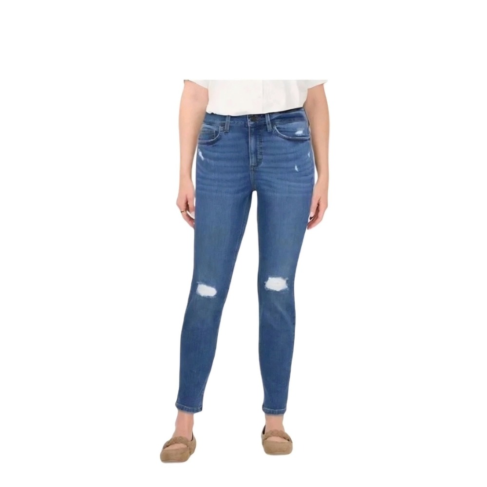 White House Black Market Slim Crop Jeans Blue Distressed Rhinestone Womens 4